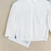 Blouses pour femmes Femmes Chemisier à manches trois-quarts Blanc ou Bleu Top Col rabattu Chemise femme à simple boutonnage