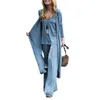 Women's Tracksuits Fashion Three Piece Sets Long Cardigan Cover Up V Neck Sling Tank Undershirt Whit Straight Pant Suit Causal Loose Solid 231018