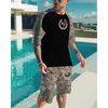 Fatos masculinos 2023 verão de manga curta t-shirt conjunto 3d digital impresso em torno do pescoço na moda shorts casuais 2 peças