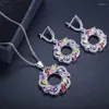 Necklace Earrings Set Color Preservation And Anti Allergy Accessories 2 Sets Circle Round Designed Hand Inlaid Zircon With Copper