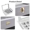 Smyckespåsar träring Display Organizer Fodral Velvet Glasringar Tray Holder Earring Storage Box