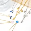 Pendant Necklaces ASONSTEEL Blue Fishtail Starfish Pearl Round Charms Link Chain Necklace Gold Color Stainless Steel For Women Jewelry