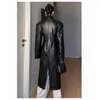 Trench-Coat en cuir Pu pour femmes, Long, de luxe, noir, ajusté, avec épaulettes, Double boutonnage, mode printemps-automne