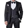 Trajes para hombre, traje Formal negro para hombre, traje ajustado de 3 piezas a medida para novio, chaqueta de esmoquin para boda, traje de fiesta, chaqueta, chaleco con pantalones