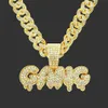 Pendant Necklaces Hip Hop Jewelry For Men Zircon Letter GANG With Iced Out Miami Cuban Link Chain Necklace Party Gifts267F