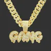 Collares colgantes Joyería de Hip Hop para hombres Zircon Letter GANG con Iced Out Miami Cuban Link Chain Necklace Party Gifts267F