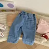 Jeans Bébé filles cerise broderie jean enfants automne pantalon jambe large sarouel vêtements taille élastique doux vêtements d'extérieur bas 231019