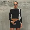 Work Dresses Y2K Two Piece Sets Womens Outfits Crop Top And Mini Skirt Fashion Streetwear Sexy Fit Slim Club Party Ladies Black