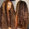 Perruques synthétiques 360 HD Lace Frontal Wig Wig Wig Wig Hair Wigs Curly Ombre Honey Honey Blonde Water Wave 13x4 WIGE FRONTÉE SUPPROSE Synthétique