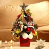 1 unidade, conjunto de mini árvore de Natal com luz LED, conjunto de mini árvore de Natal pré-iluminada de mesa, com pinhas, bolas de enfeites, sinos, melhores decorações de Natal DIY