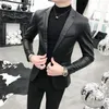 Blazer noir uni coupe cintrée Hombre veste en cuir PU hommes un bouton affaires décontracté blazers de bal pour hommes costume coréen Coat256d
