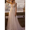 Boho Glitter Floral Weeding Dress Deep V-Neck Side Split A-Line Lace Appliques Beach Bridal Gowns 328 328