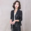 Women's Leather 2023 Spring Autumn Short Motorcycle Wear Black Long Sleeve Pu Coat Faux Jackets Women Clothes Suit Collar