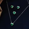 Ankomst sterling silver 925 smycken set smaragd ädelsten natursten halsband örhängen ring bröllop engagemang juvelery3353