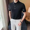 Erkek Polos 2023 Yaz Yüksek kaliteli kısa kollu gündelik moda polo gömlek Düz renkli yaka T-shirt ışık tanıdık stil