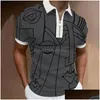 Mens S 2022 Men Shirts Summer High Quality Casual Daily Short Sleeve Striped Turn-Down Collar Zippers Tees Drop Delivery