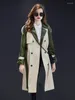 Veste en cuir à panneaux de couleur pour femme, manteau Long véritable de haute qualité, pour le bureau, Double boutonnage, mouton, automne 2023