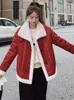 Kvinnors päls lanmrem koreansk stil korta lammjackor kvinnor lapel kontrast färg kvinnlig kappa mode 2023 vinterkläder 23207
