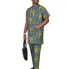 Costumes pour hommes Motif abstrait imprimé africain style simple costume de marié mâle mode nigériane manches courtes pantalons ensembles vêtements de fête de mariage