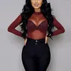 Women's Blouses Sexy Women T Shirt See Through Transparent Mesh Tops Long Sleeve Sheer Slim Ladies Turtleneck T-Shirt