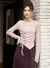 Women's Sweaters MISHOW Shirring Ruched Crop Knitted Top For Women 2023 Autumn Mock Neck Hollow Out Pullover French Sweet Solid Tops