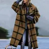 여자 양모 블렌드 S5XL 코트 및 재킷 컬러 블록 격자 무늬 긴 소매 라펠 라펠 프린트 드래곤 피닉스 모직 코트 여성 231018