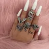 Solitaire Ring Vintage Hip Hop Punk Ejderha Yılan Kelebek Yarasa Kafatası Retro Knuckle Ortak Yüzük Gotik Parmak Seti Takı 231019