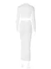 Платье из двух частей Dulzura Белая юбка 2 комплекта Женский укороченный топ с длинными рукавами и рюшами Костюмы Тонкий одинаковый наряд для вечеринки Осень Осень Зима 231018