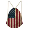 Sacs à provisions 3D imprimé femme étudiant cartables Vintage USA drapeau américain rétro cordon sac à dos hommes épaule sac Mochila