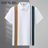 Polos pour hommes revers à manches courtes POLO mince mode rayé élastique affaires décontracté mâle vêtements grande taille T-shirt 7XL 8XL