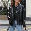 Frauen Leder 2023 Echte Jacke Kurze Länge Mode Frauen Mantel Frühling Drehen-unten Kragen Kleidung Mit Gürtel Moto Biker stil