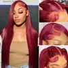 Synthetic Wigs 220% Burgundy 13x4 HD Transparent Lace Front Human Hair Wigs 99J Straight Lace Frontal Wig For Women Hd Lace Front Wigs Remy Q231019