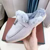 Designer Mens Womens Muller Shoes Wish Wool stickade tofflor Cowhide One Step Winter Warm Office tofflor