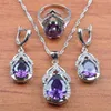 Bijoux de mariage naturel violet cristal couleur argent ensemble de bijoux femmes boucles d'oreilles collier pendentif anneaux Bracelet JS0306 H1022327R