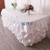 Jupe de table SK002G, fournisseur d'événements de mariage, jupe de table en satin blanc, violet, vert, rassemblée en usine, 231019