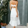 Boho largo Maxi vestido de verano de las mujeres vestido de verano sin mangas de encaje blanco vestido de playa fiesta de noche vestidos casuales niñas Vestidos263Y