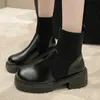 Stövlar svarta sockkvinnor glider på fotleden kvinna 2023 Ny modepunk gotiska skor damer lolita låga klackar korta 231019