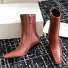 the row shoes Women's boots fashion Leather zipper square heel ankle boots stiletto Luxury designer shoes Factory footwear