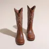 Stivali Tacco grosso Cowboy Occidentale Donna Autunno Ricamo Vintage Cavaliere Comode Scarpe da passeggio Botas Para Mujer 231019