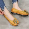 Dress Shoes Vintage Handmade Folk Style Women Casual Shallow Genuine Leather Lady Soft Bottom Flats for Mother Fashion Loafers Summer 231019