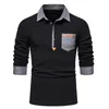 Polos pour hommes CHCS-D78-SB Printemps Vêtements Revers En Cuir À Manches Longues T-shirts Jeunes Loisirs Sports Mode Chemise De Fond