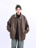 Women's Fur 2023 Autumn PU Leather Black Jacket Spring Vintage Brown Motorcycle Coat Female Korean Loose Street Outwear Y2k