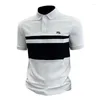 Polos masculinos de manga curta camisa polo verão listras cor contraste solto meia camiseta casual camisetas topo