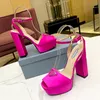 Designers shoes Platform heels Sandals womens Fashion Satin Patent Leather Triangle buckle decoration 13 cm high heeled shoes 35-42 Rome Designer Sandal