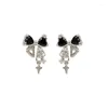 Boucles d'oreilles pendantes en Zircon noir, nœud papillon, pour femmes, mode et tempérament exquis, Super scintillantes