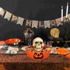 Serviessets Halloween Slakommen Grappig Bord Plastic Pompoen Lantaarn Decoratie Lampvorm Schotel Fruitpatroon Oranje Dinerborden