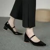 Klänningskor Spring Autumn Women Buckle Mary Janes Patent Leather High Heels Pumpar Retro Ladies Shoe Black Red 231019