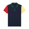 Polos pour hommes été alligator broderie mode panneau de contraste à manches courtes polo t-shirt