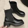 Botlar Siyah Çorap Kadınlar Ayak Bileği Üzerine Kayıyor 2023 Yeni Moda Punk Gotik Ayakkabı Bayanlar Lolita Low Topuklar Kısa 231019