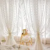 Curtain White Pompom Sheer Curtains Girls Room Romantic Elegant Vintage Lace Tulle Light Filtering Window Drapes Curtains for Bedroom 231019